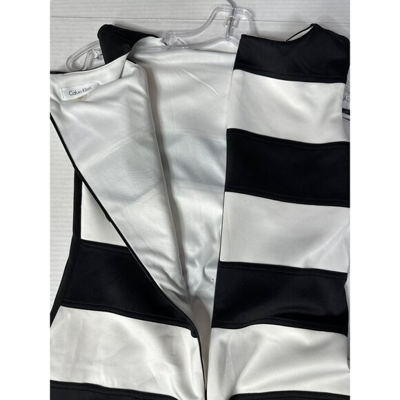 Calvin Klein Women’s Size 4 Sleeveless Striped Colorblock Sheath Dress Black Wht - Picture 7 of 9